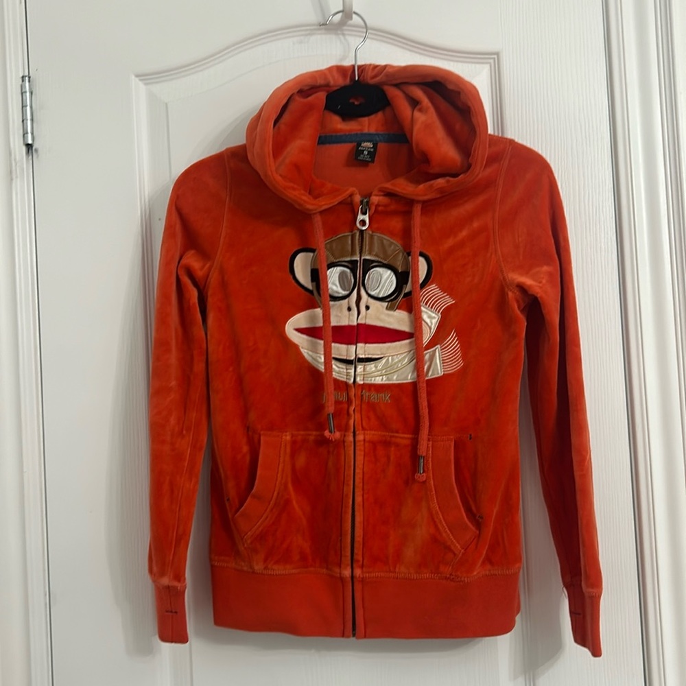 Paul & Frank dark orange velvet zipper hoodie size S